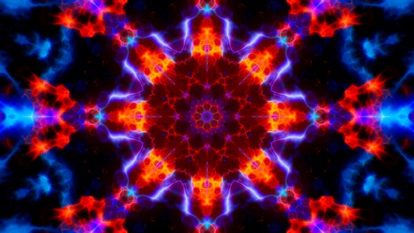 Fractal Red and Blue Kaleidoscope Fire Background Loop 4K 05 alt