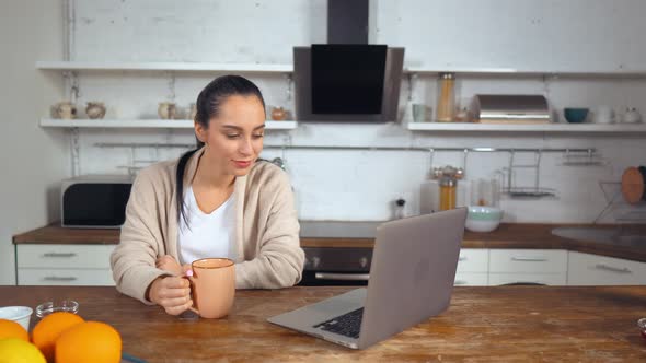 Caucasian Delighted Woman Watch Interesting TV Series