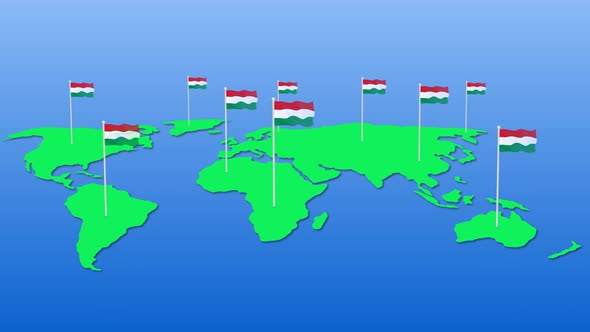 Hungary National Flag Fly On Earth Map Animation alt