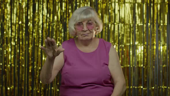 Bossy Senior Old Blond Woman in Pink Blouse Blaming and Asking To Get Out, Conflict, Break-up alt