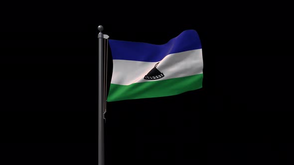 Lesotho Flag On Flagpole With Alpha Channel 4K alt