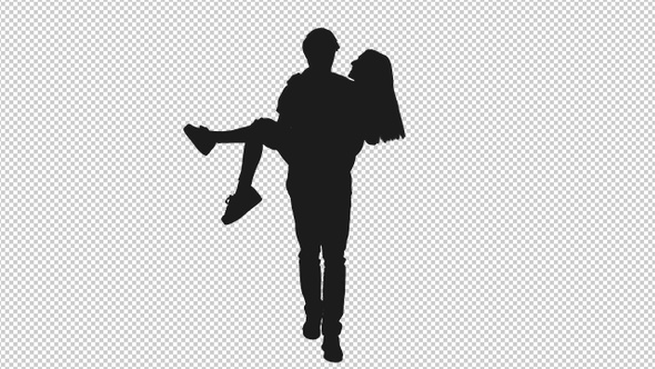 Silhouette Of Young Man Carrying His Girlfriend In Arms