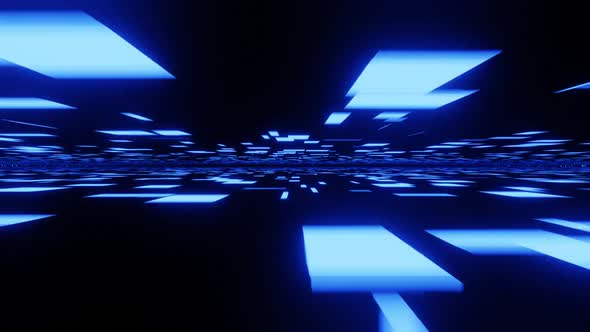 Blue Neon Light Tunnel. Vj Loop Background
