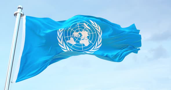 Un United Nations flag waving 4k alt
