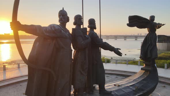 Symbol of Kyiv - a Monument To the Founders of the City in the Morning at Dawn. Ukraine. Aerial alt