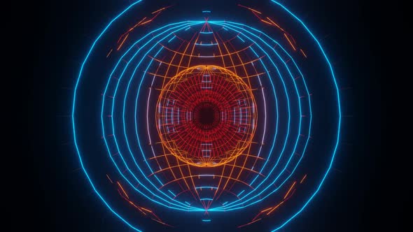 Endless futuristic space tunnel with neon lights.. Multicolored motion graphics