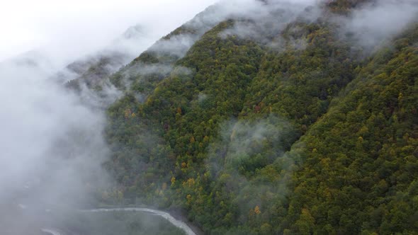 Misty Autumn Mountain Aerial View alt