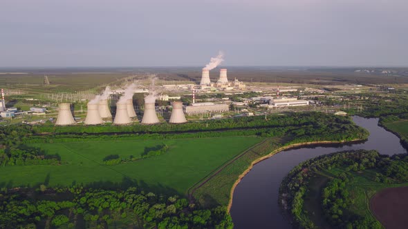 Nuclear power plant production clean energy from source renewable energy. alt