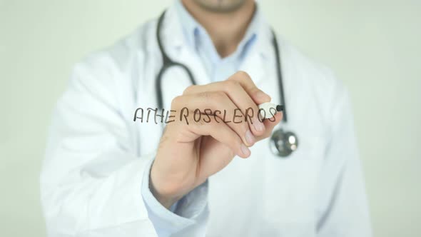 Atherosclerosis, Doctor Writing on Transparent Screen alt