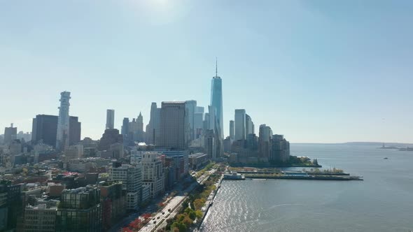 Elevated View of Downtown Skyscrapers in Financial District Against Sunshine alt