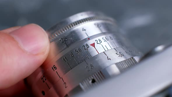 Closeup Vintage Photo Camera Details Setting Up the Film Camera alt