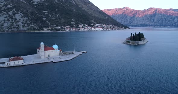 Aerial View of St. George and Gospa Od Skrpela Islands Near Own Perast in Montenegro