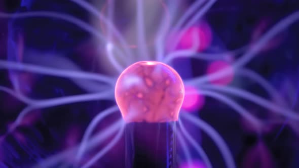 Close Up View Plasma Ball with Many Energy Rays Inside  Science Concept