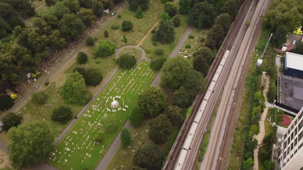 Aerial View of the Railroad Along Brompton Cemetery