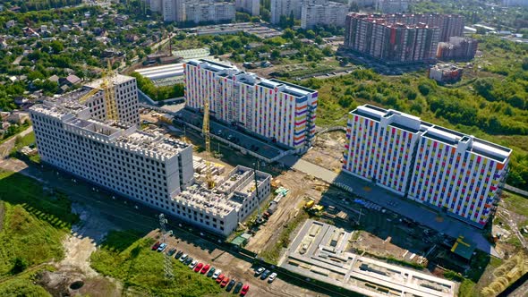 High Rise Building Construction Site, Aerial View.