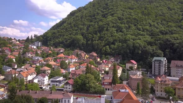 Aerial view of Brasov city, medieval town situated in Transylvania, Romania. Old architecture  alt