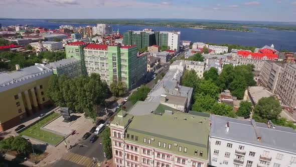Picturesque Landscape of Town Samara in Russia at Sunny Summer Day Aerial Shot