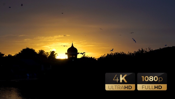CS - Sunset Silhouette of Mosque and Bird 01