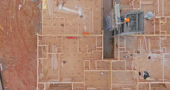 Panorama view beam framing unfinished of a apartment residential construction development wall alt