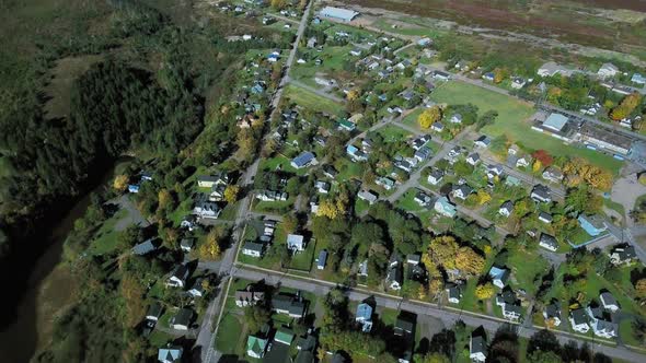 Overhead aerial shot of small village near Parrsboro, Nova Scotia, Canada alt
