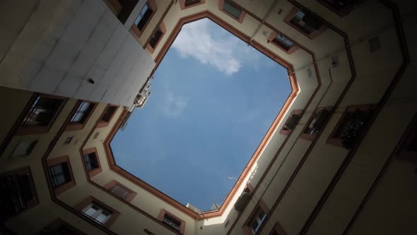Italian inner courtyard view from below.