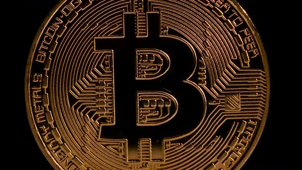 Crypto Currency Gold Bitcoin - BTC - Bit Coin, Rotating on Black alt