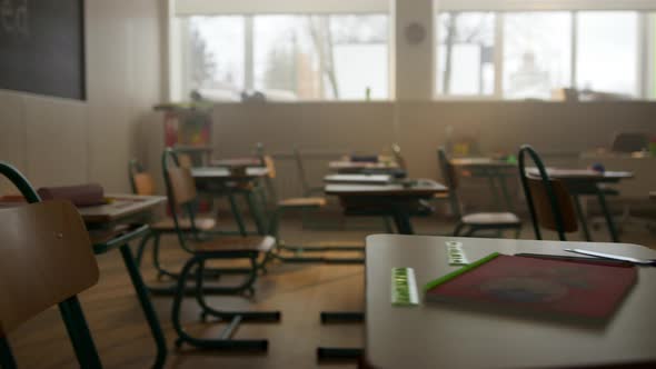 Classroom with Desks and Chairs alt