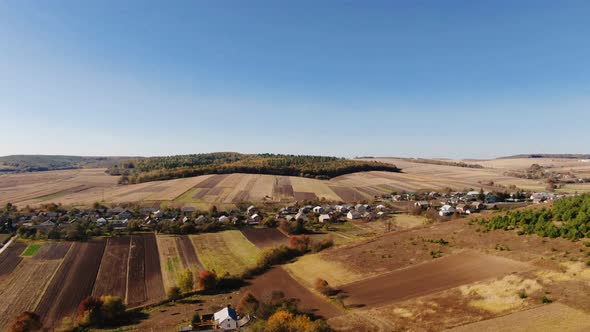 Drone Flight Over Fall Village