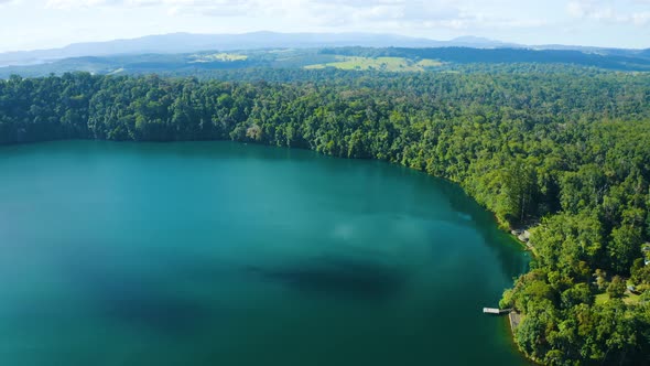 Aerial, Beautiful View On Lake Eacham In Tablelands In Queensland, Australia