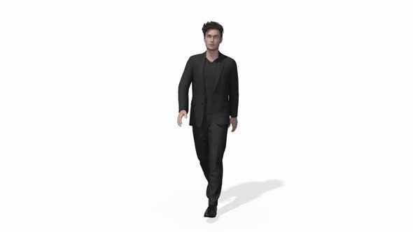 Man in a Business Suit is Walking