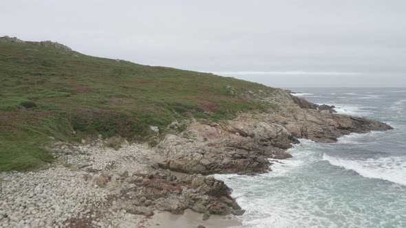 Camper van motorhome view on a sea landscape wild beach and couple living van life social distancing alt