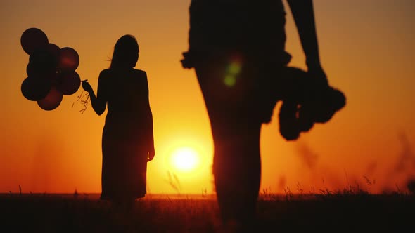 Carefree Child with a Toy in Hand Runs To Mom at Sunset alt