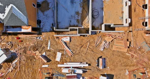 Installation of Wooden with Roof Beams Frame Trusses Construction on Pouring the Foundation for a alt