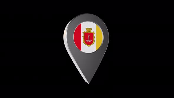 3d Animation Map Navigation Pointer With Flag Of Odessa (Ukraine) With Alpha Channel - 4K alt