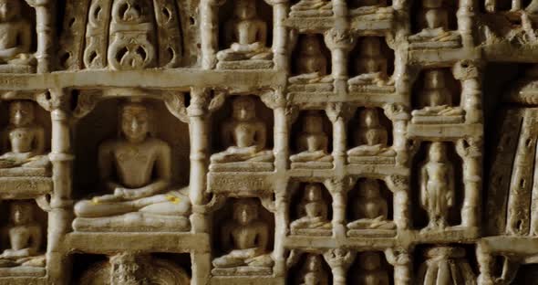 Intricate Carvings on Wall of Beautiful Ranakpur Jain Temple or Chaturmukha Dharana Vihara Mandir in alt