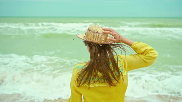 Authenticity Portrait Happy Expression Ukrainian Woman with Blowing Hair Wearing Yellow Shirt Having alt