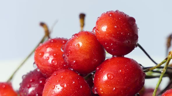 Fresh Juicy Red Cherry Berry Rotate on White Background alt