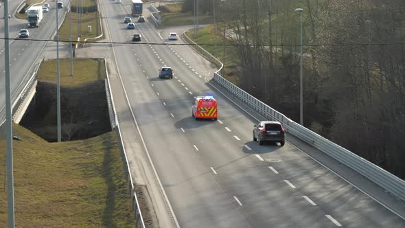 An Ambulance Transporting on the Highway in Vantaa Finland