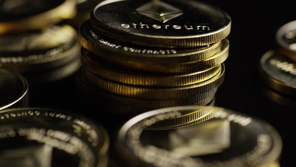 Rotating shot of Bitcoins (digital cryptocurrency) - BITCOIN ETHEREUM 188 alt