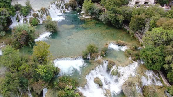 Aerial view of amazing Skradinski buk waterfall in Krka National Park, Croatia alt