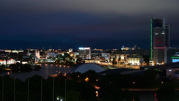 Minsk city landscape at night, Belarus