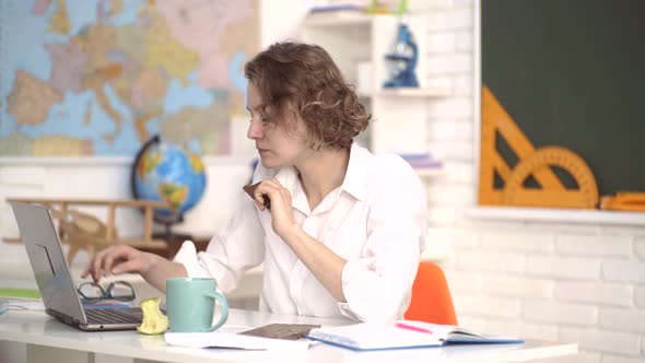 Portrait of Young Female Teacher. Student Thinking alt