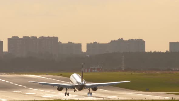 Airliner Landing Morning Light
