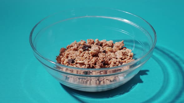 Plate with cereals fills with milk alt