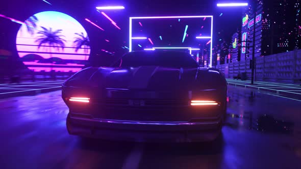 Car and City in Neon Style alt