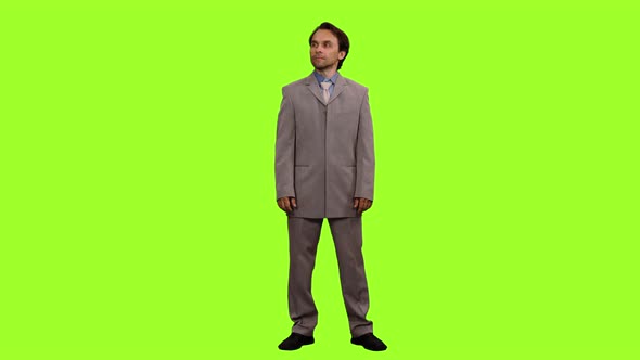 Bbusiness Man Standing on Green Background, Chroma Key alt
