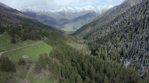 Aerial View at Camping in Valley of the Caucasian Mountains near the Village of Teberda