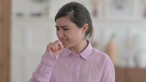 Portrait of Sick Indian Woman Coughing alt