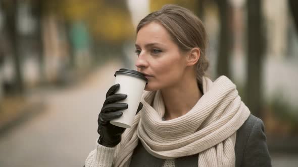 Fashionable Woman Drinking Coffee Outdoor, Stock Footage | VideoHive