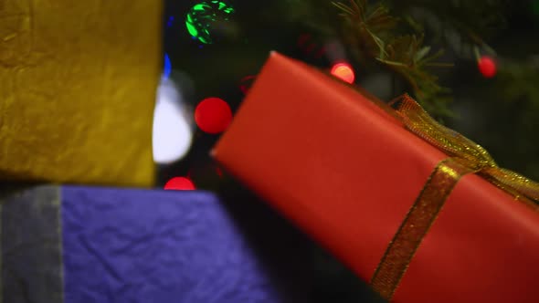 The Pile of Presents in Corrugated Gift Wrap in Rotation for New Year